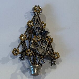 Vintage Sweet Romance Christmas tree Brooch Gold & Silver